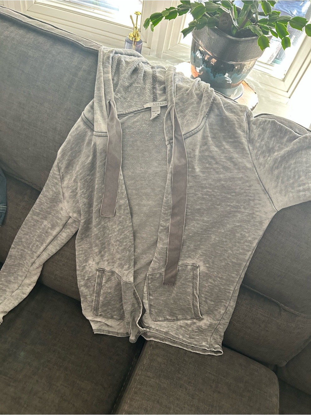 ASTARS The Velvet Rope Open Hoodie Gray Velvet Trim Size XS